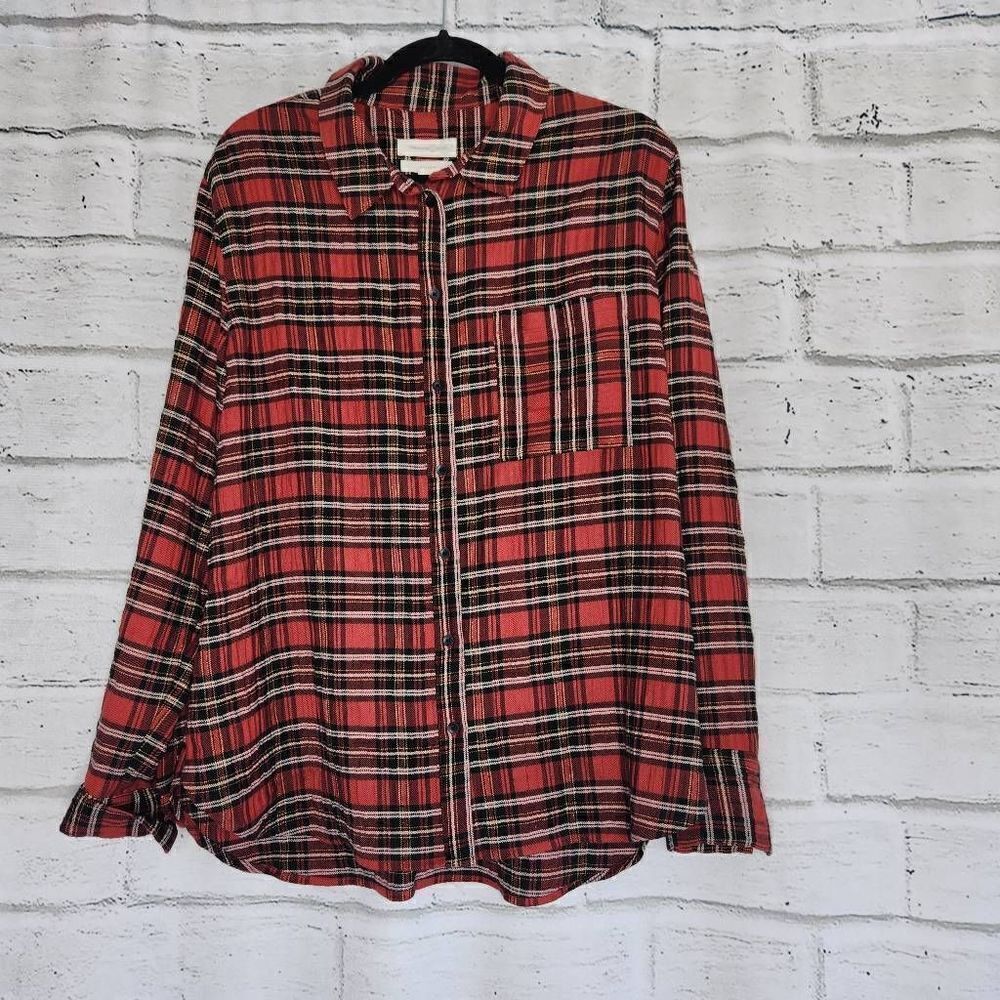 Treasure & Bond ButtonāDown Collared Plaid Boyfriend Plaid Womens LargeāShirt